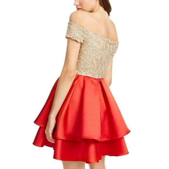 NWT B. Darlin Gold Lace Red A-Line Dress $79 - Picture 3 of 7